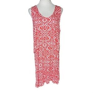 NWT Caribbean‎ Joe Women's XL Hot Coral White Damask Popover Sleeveless Dress